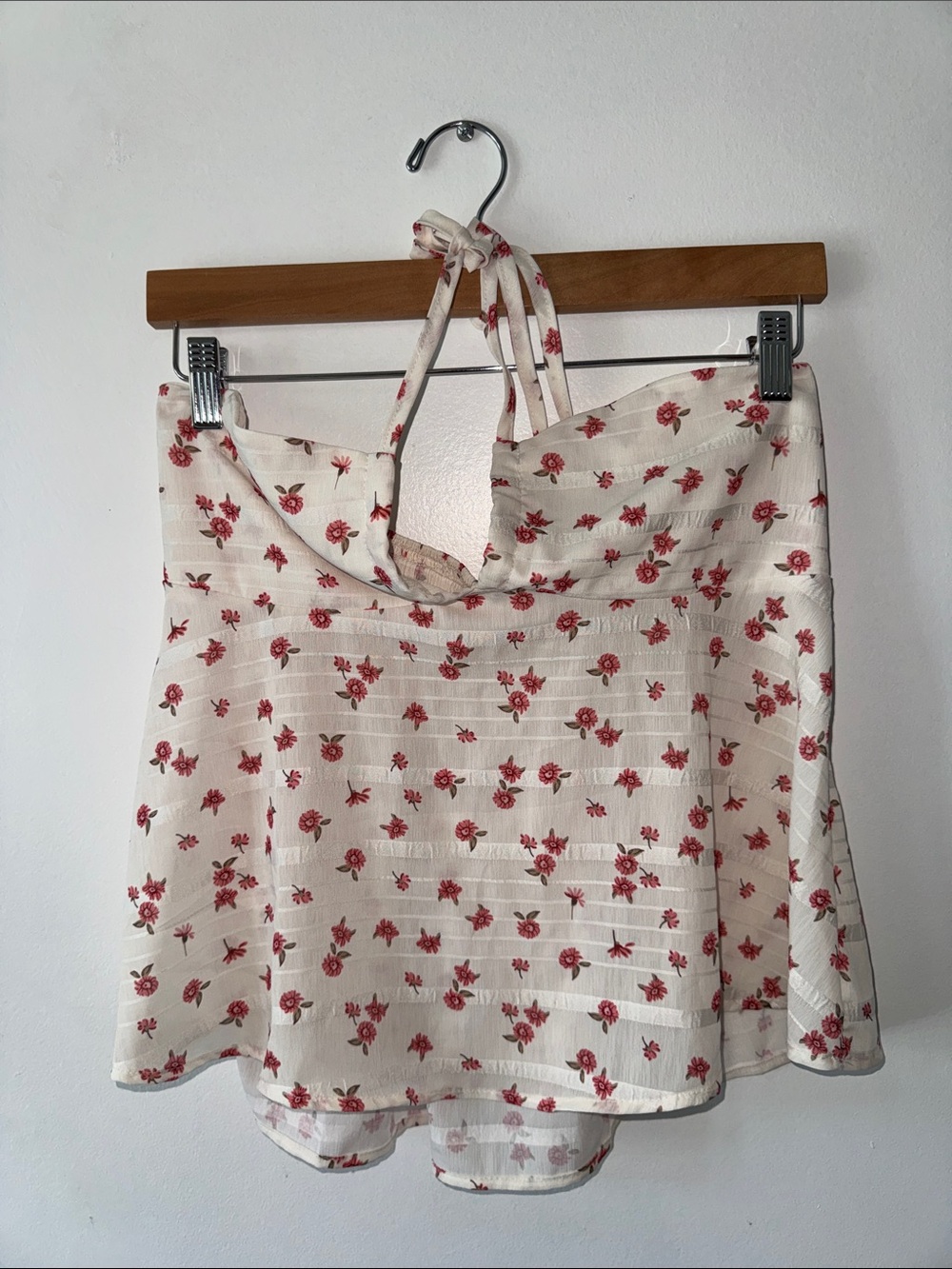 Floral Halter Tube Top - Ivory with Red Roses